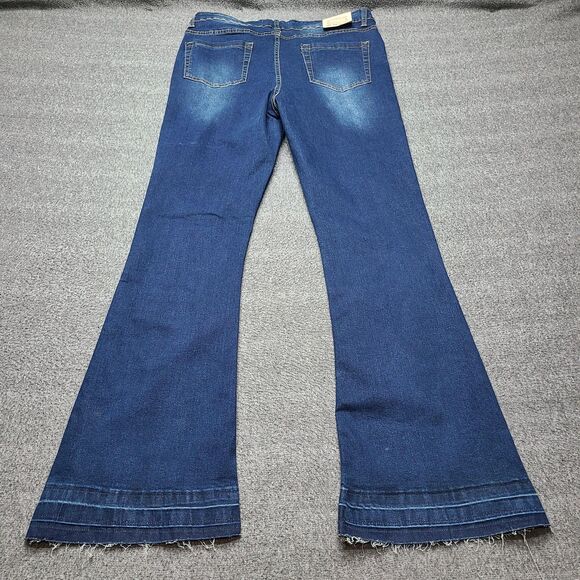 Olevey Jeans Womens 15 Blue‎ Low Rise Bootcut Stretch Flare Raw Hem Y2K Style - Picture 8 of 10